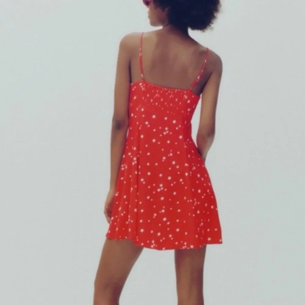 Zara Red Satin Star Strappy Polka Dot Mini Dress Size XS